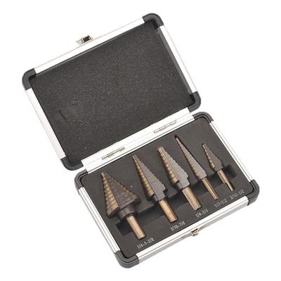 5pcs Black and Yellow Pagoda Drill Bit Electric Drill Drilling Tool Set Triangle Handle Straight Slot British Step Drill