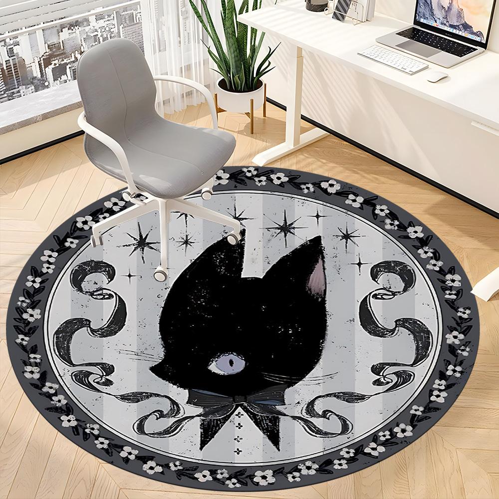 1PC Cat Moon Office Round Area Rug, Mat Suitable For Office, Under Office Chairs Bedroom Living Room Home Decor, Room Deco