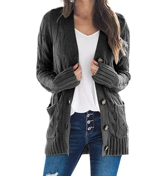 GMXIA Damen Vintage Casual Solid Color Print Herbst Winter Langarm V-Ausschnitt Jacken & Mäntel