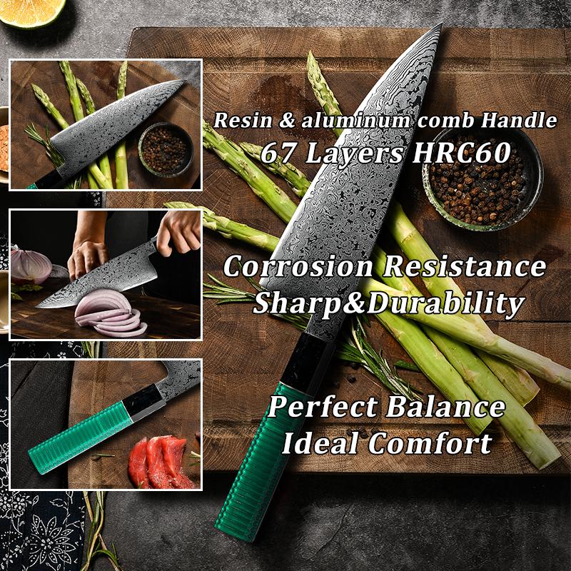 8 Inch Chef Knife VG10 67 Layer Damascus Kitchen Knives High Carbon Stainless Steel Gyuto Knifes Fish Meat Slicer