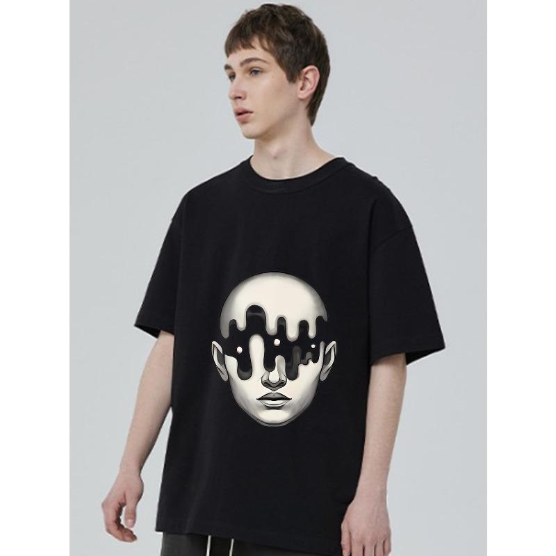 Black T Shirt with Abstract Face Print for Casual Wear