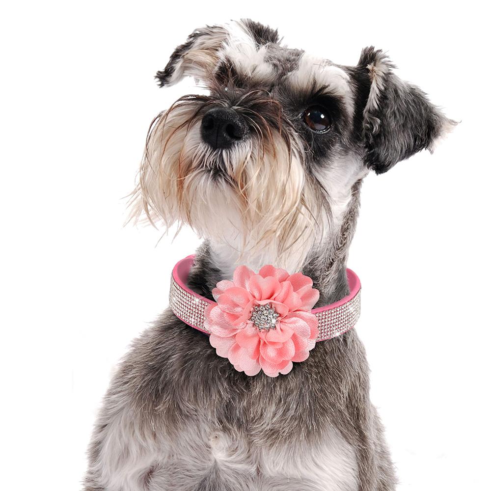 Zgardă Roz Pentru Câine Bling Stras Zgărzi Pentru Animale de Companie Sclipici Stras Cățeluș Pisică Colier Cu Floare Modă Cristal Chihuahua