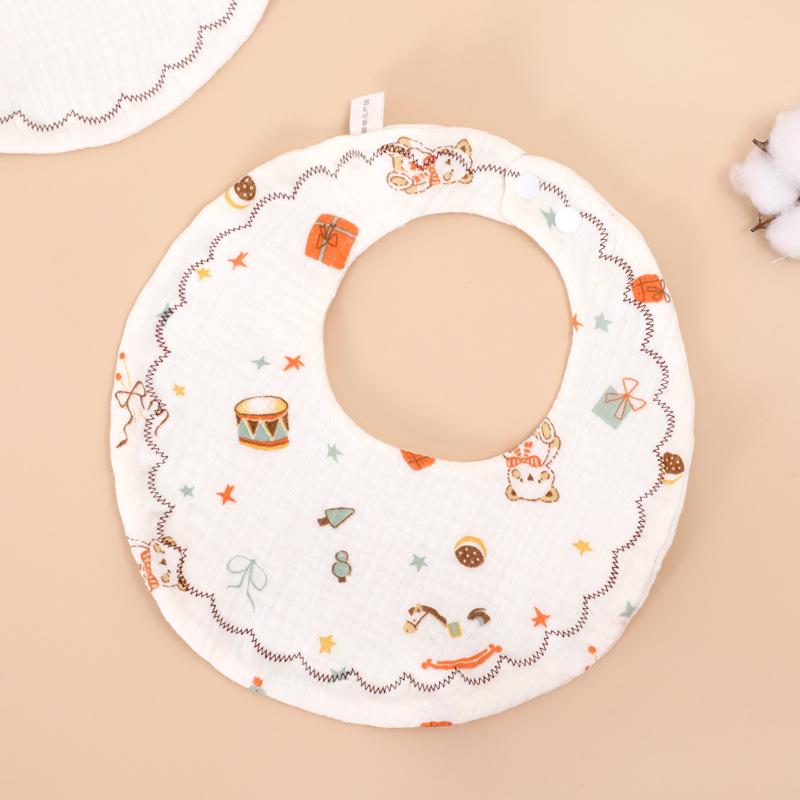 Soft Cotton Cartoon Baby Drool Bib - Absorbent, 6-Layer, Round Design