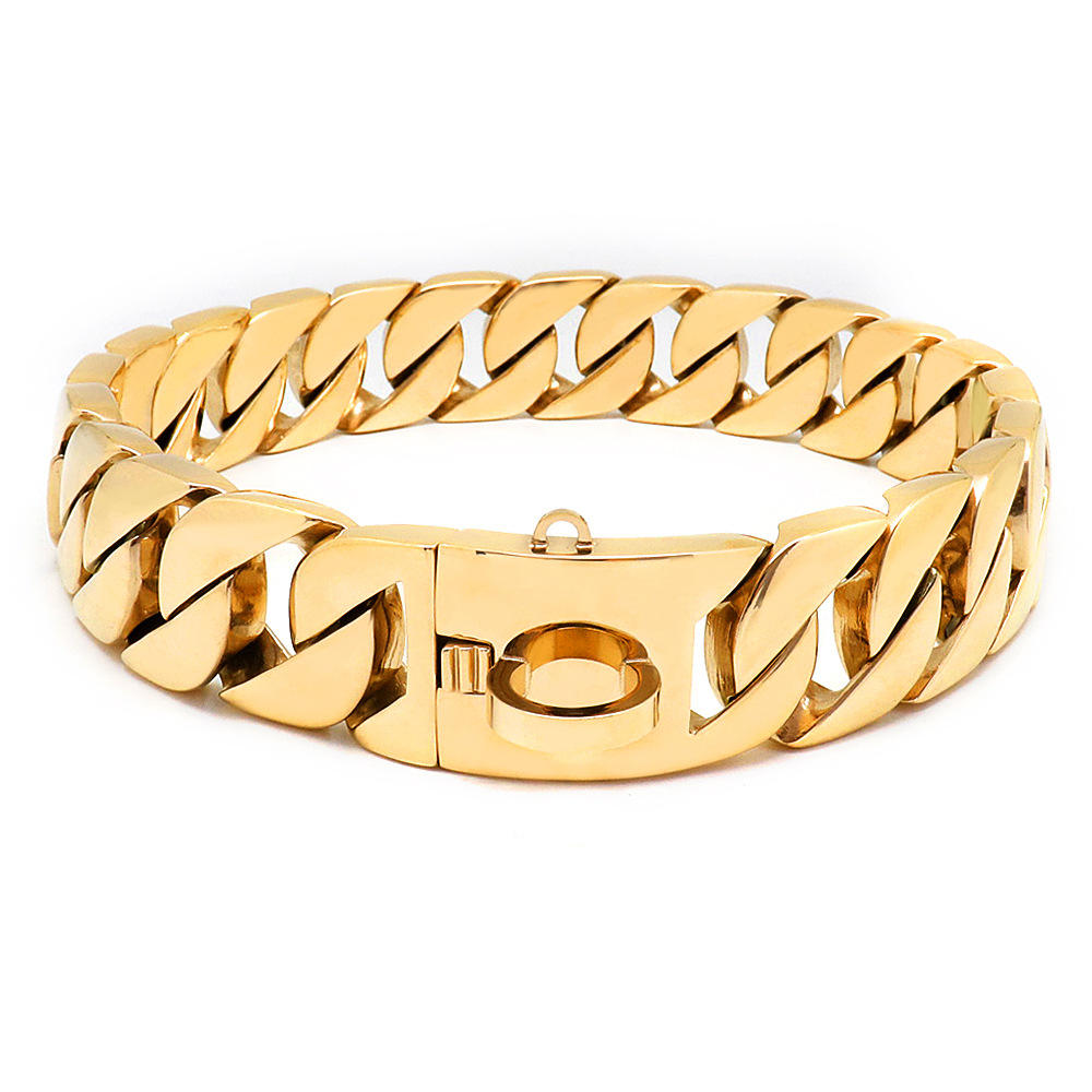 Pet Chains Collars Stainless Steel 32mm Wide Gold Dog Chain Collar for Large Dogs Heavy Strong Chew Proof