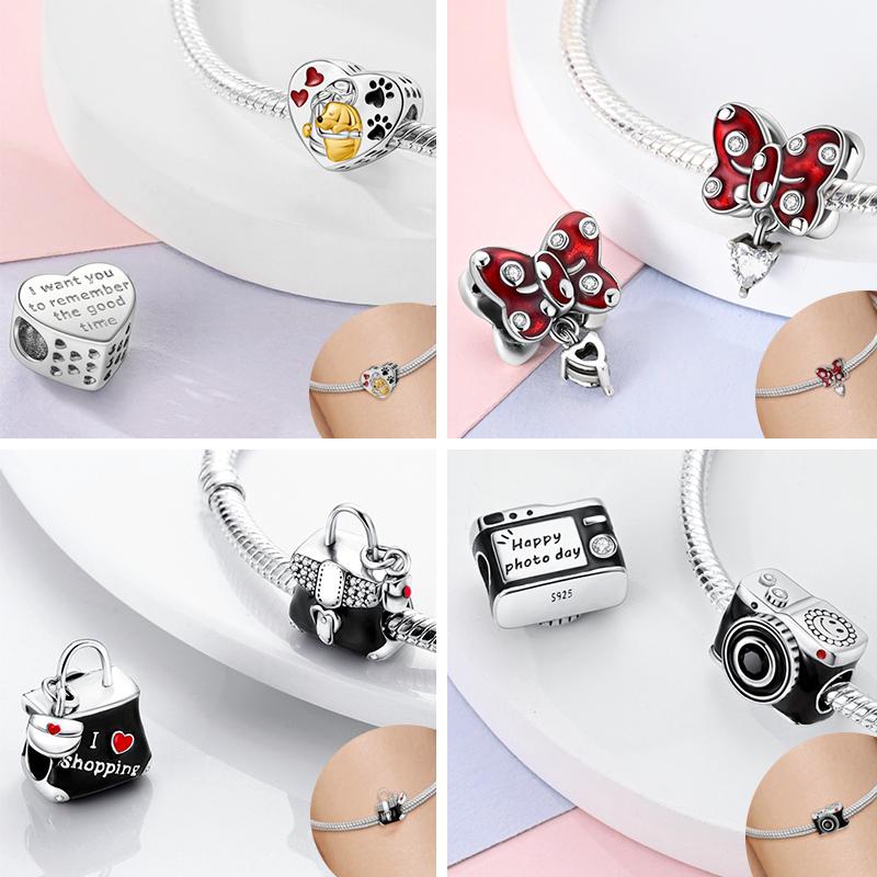 New 925 Silver Charms Bead Red Series Charm Pendant Fit Bracelet Necklaces DIY Birthday For Woman Jewelry Gift