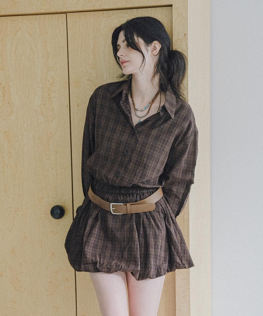 Cool Kitten Plaid Balloon Hem Shirt Dress
