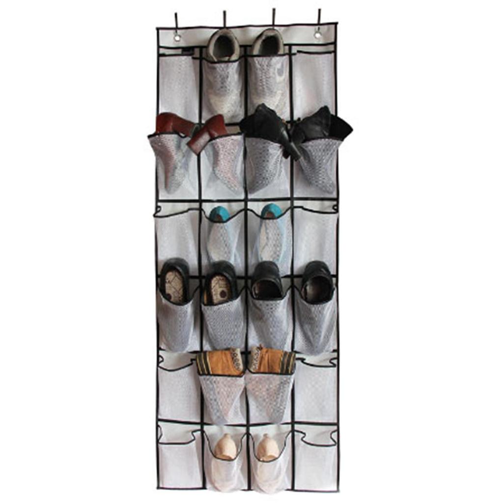 Over The Door Shoe Organizer Hanging Storage Bag Shoe Storage Door Hanger with 24 Mesh Pockets