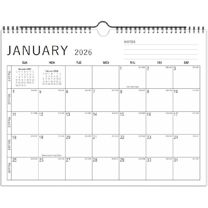 KOPEESY Wall Calendar 2026, Months Calendar 2026 from Now To December 2026, 14.5" X 11" Monthly Calendar with Thick Paper and Julian Dates for Office