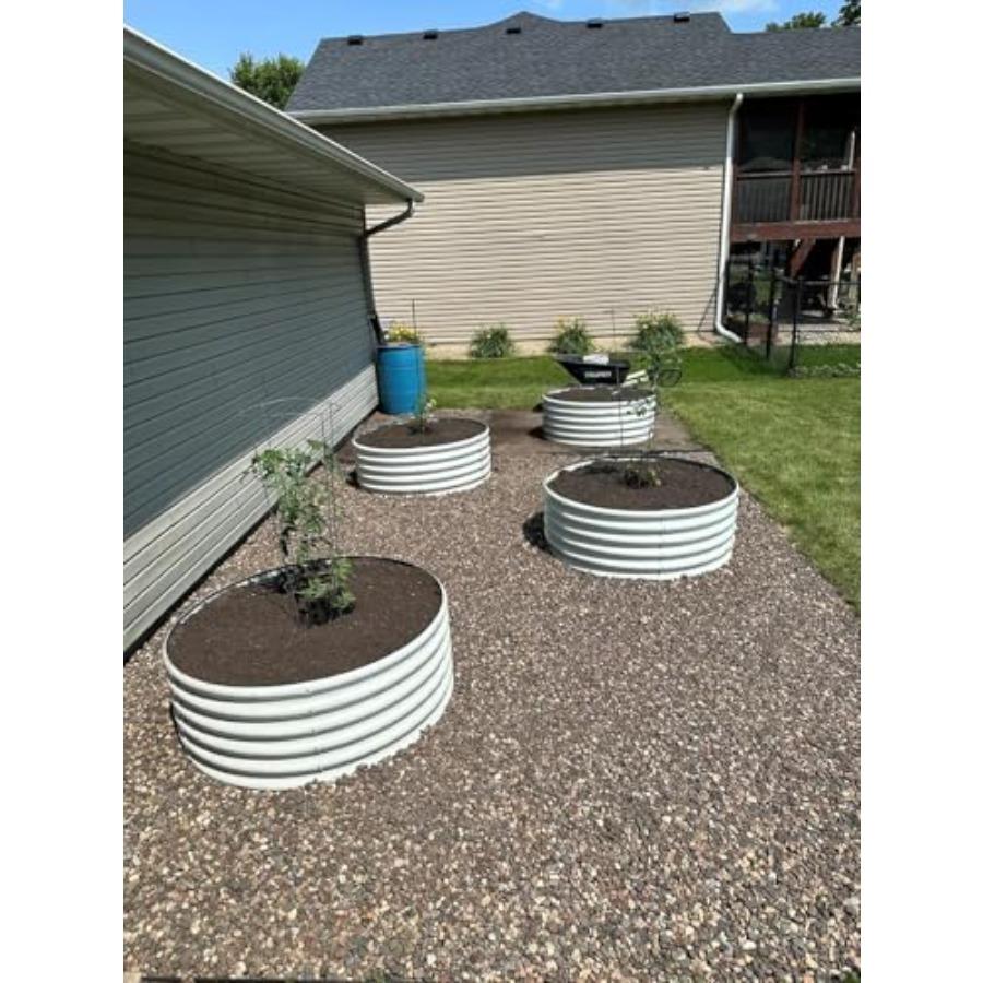 6-Packs 4ft X 18 Tall Round Galvanized Raised Garden Beds Outdoor for Planting Vegetables Flowers Herb Antique White