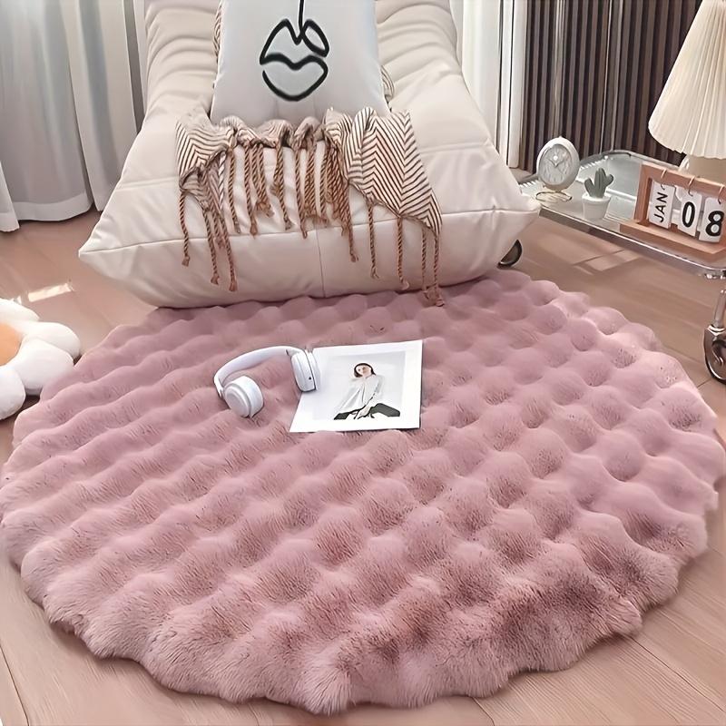 Runde Teppiche aus künstlichem Kaninchenfell, Bubble-Samt, für drinnen, Schlafzimmer, für Winter, Plüsch-Deko-Teppiche für Wohnzimmer