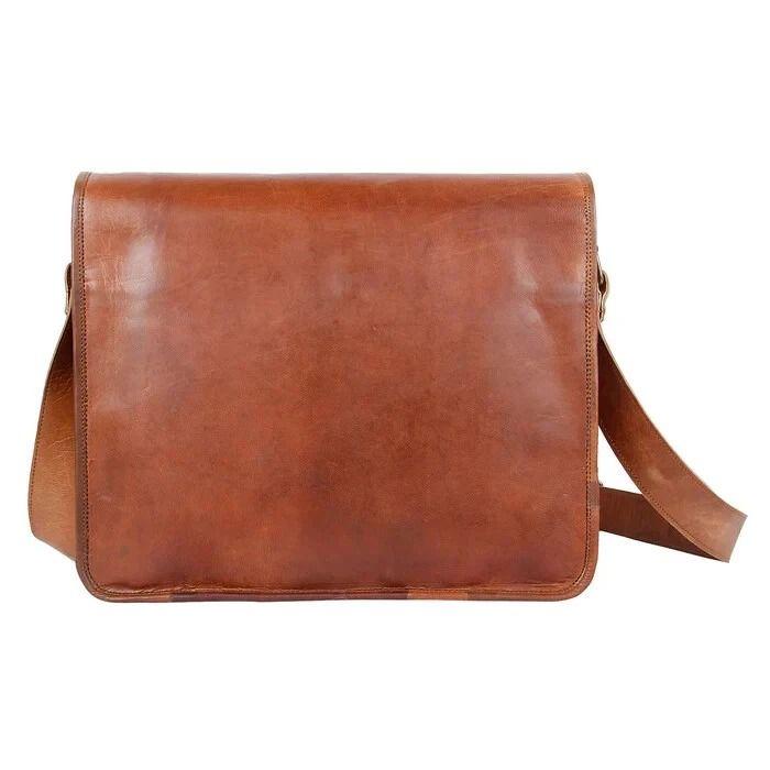 Goat Leather Bag Vintage Genuine Brown Men's Messenger Laptop New Satchel Real