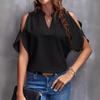 2024 European American Women's Summer Solid V-Neck Off-Shoulder Fashion Top