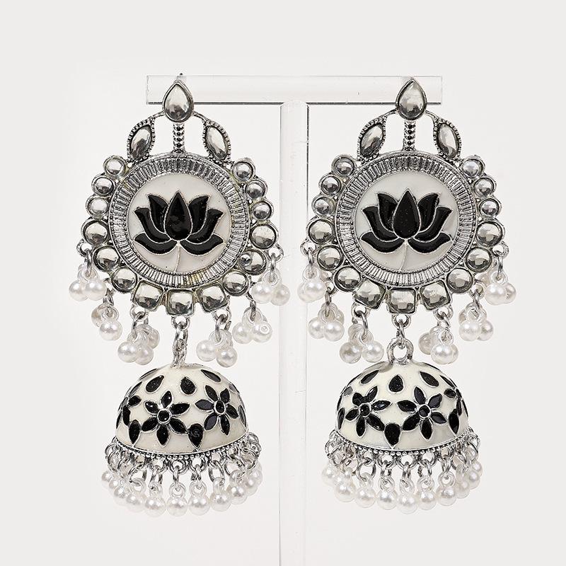 2024 Double Layer Crescent Moon Rhinestone Tassel Earrings - Vintage Indian Style Women's Long Earrings