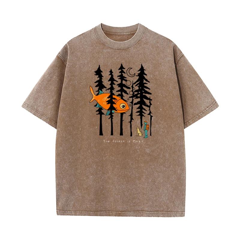 Forest Is a Magical and Crazy Autumn Pattern Washed and Distressed T-shirt for Men and Women Cute Short Sleeve