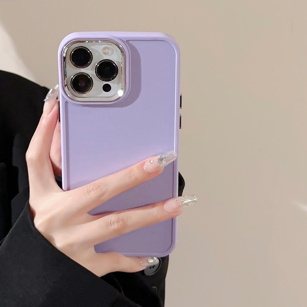 Plating Lens Iphone16 Suitable for 17promax IPhone Case 14 Silicone 11 Simple Solid Color 13
