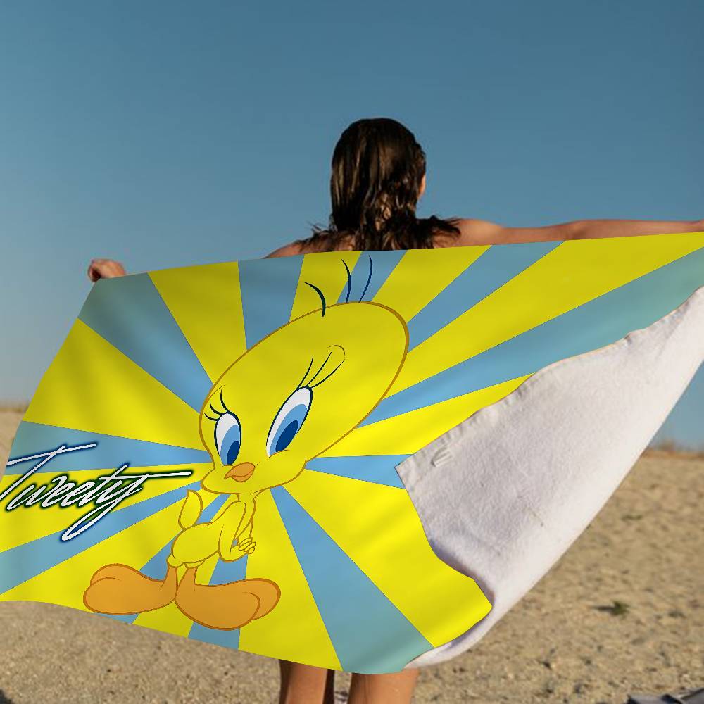 Yellow Cartoon T-Tweetys Bird Microfiber Blanket Quick Drying Beach Towels Oversized Printing Super Absorbent Pool Towel Blanket