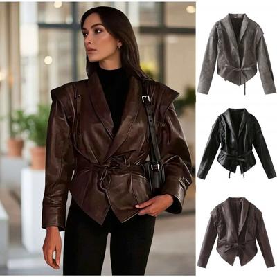 Trench da Donna Aderente in Ecopelle PU con Cintura in Vita Classico Monocolore Giacca a Maniche Lunghe Abbigliamento da Ufficio