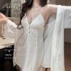1011 new sexy solid color lace suspender nightdress women's summer pure desire wind Ice Ribbon chest pad loungewear set