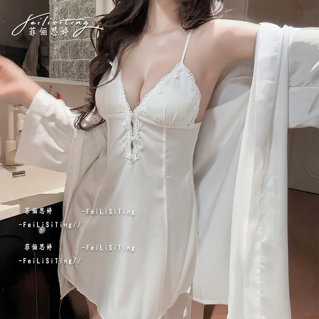 1011 new sexy solid color lace suspender nightdress women's summer pure desire wind Ice Ribbon chest pad loungewear set
