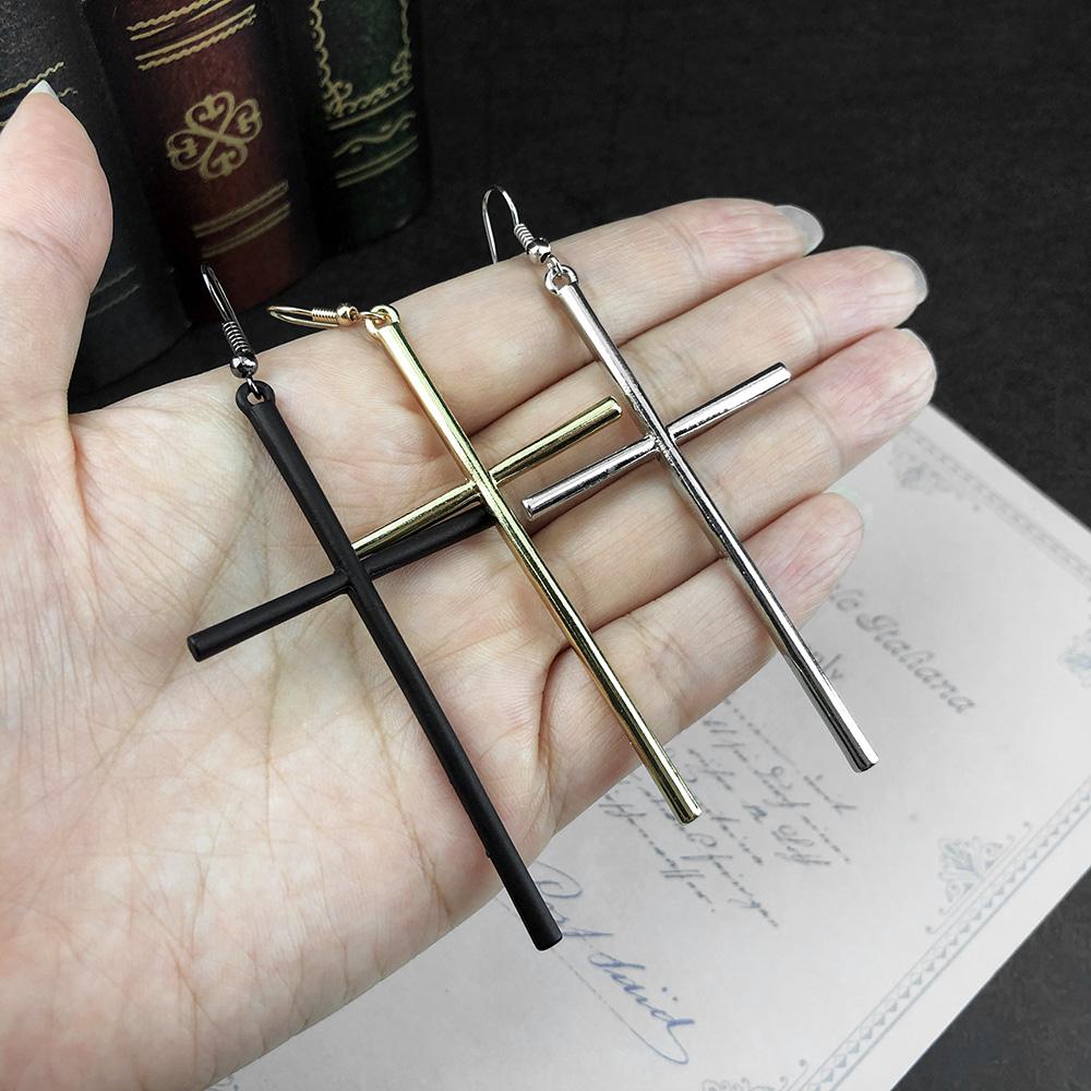 Cross Earrings For Women New Gothic Long Dangle Earring Punk Goth Black Color Fashion Zircon Accessories Wholesale Dropshipping