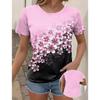 Flower Short Sleeve Fashion Women's Crew Neck Short Sleeve 3D Flower Color Printing Crew Neck T-Shirt