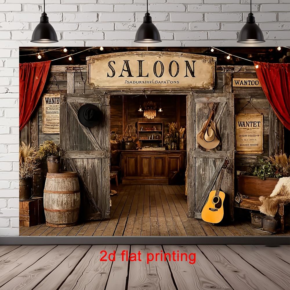 2D Flat Surface, 1 Piece. Western Salon Bar Background Fabric. Suitable for Photography, Retro Western Theme background.DJH