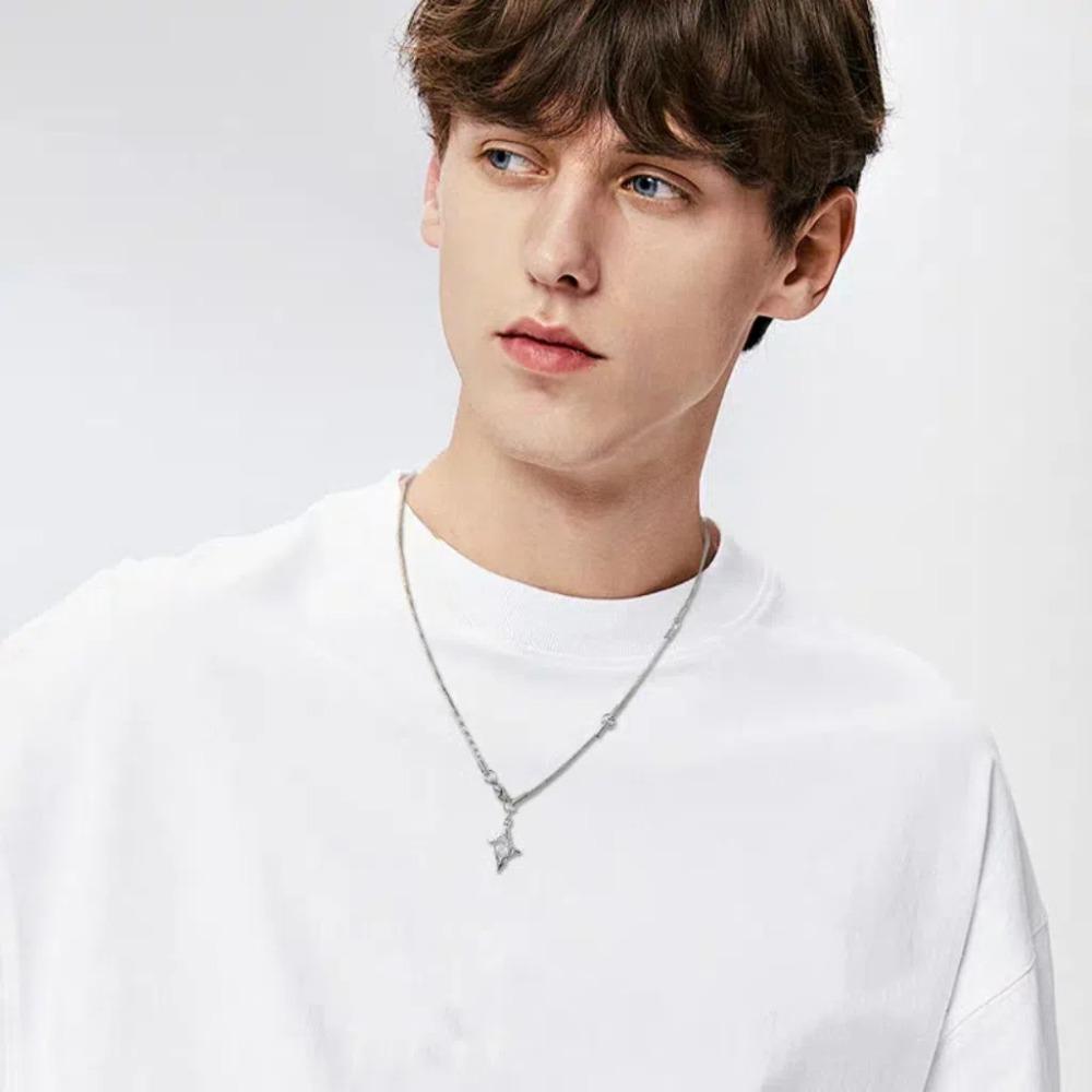 Zinc Zinc Alloy Men Necklace Double Ring Shape Cross Pendant Cross Starlight Necklaces  Party Gift