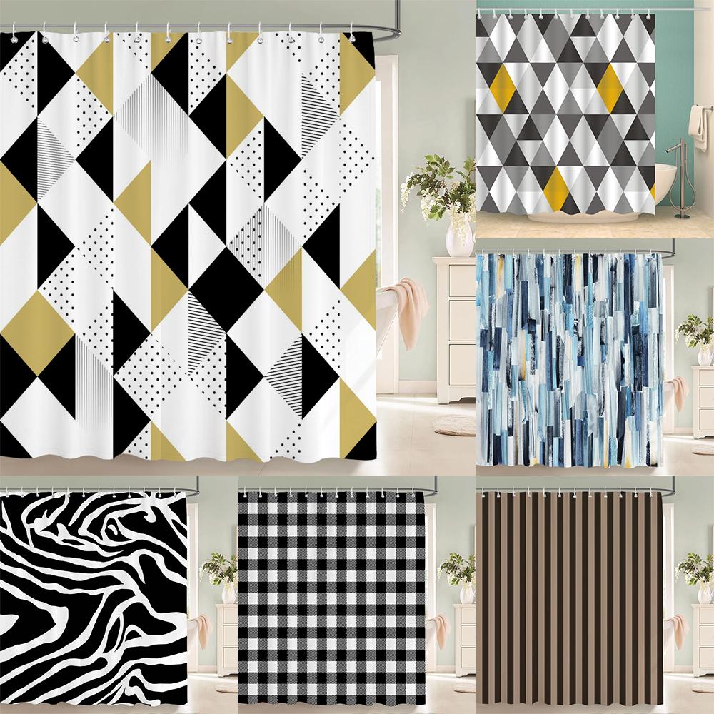 3d Bathroom Curtains Colorful Geometry Shower Curtains Waterproof Fabric With 12 Hooks Home Decor Washable Bath Screen