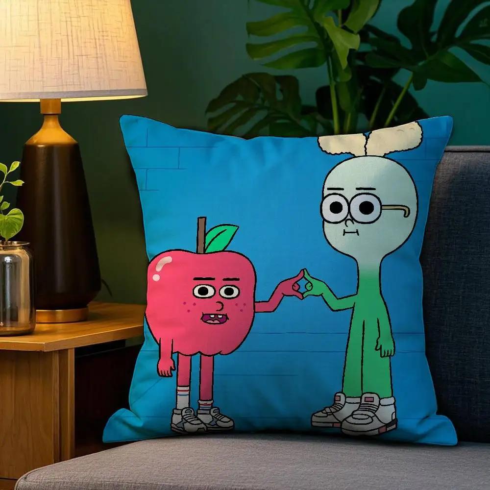 Anime Food A-Apple And Onion Pillow Case Plush Fabric Soft Double Sided Print Home Sofa High Quality Cushion Cover Throw