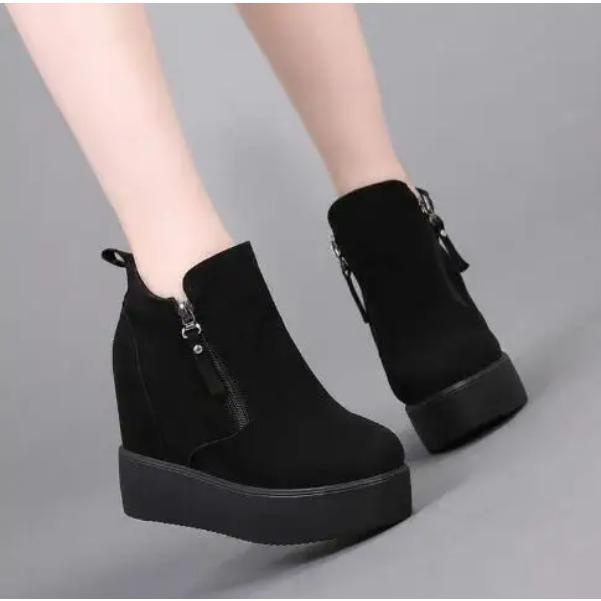 

Autumn Winter Thick-soled Inner Heightening Ankle Boots Women Super High Heel Non-slip Double Side Zipper Boots C599 40