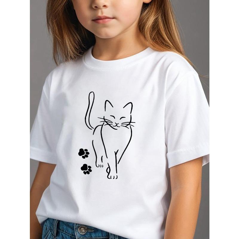 European sizes Girls Cotton Round Neck T-Shirt, Fashion Print Short Sleeve Casual Top 110 белый