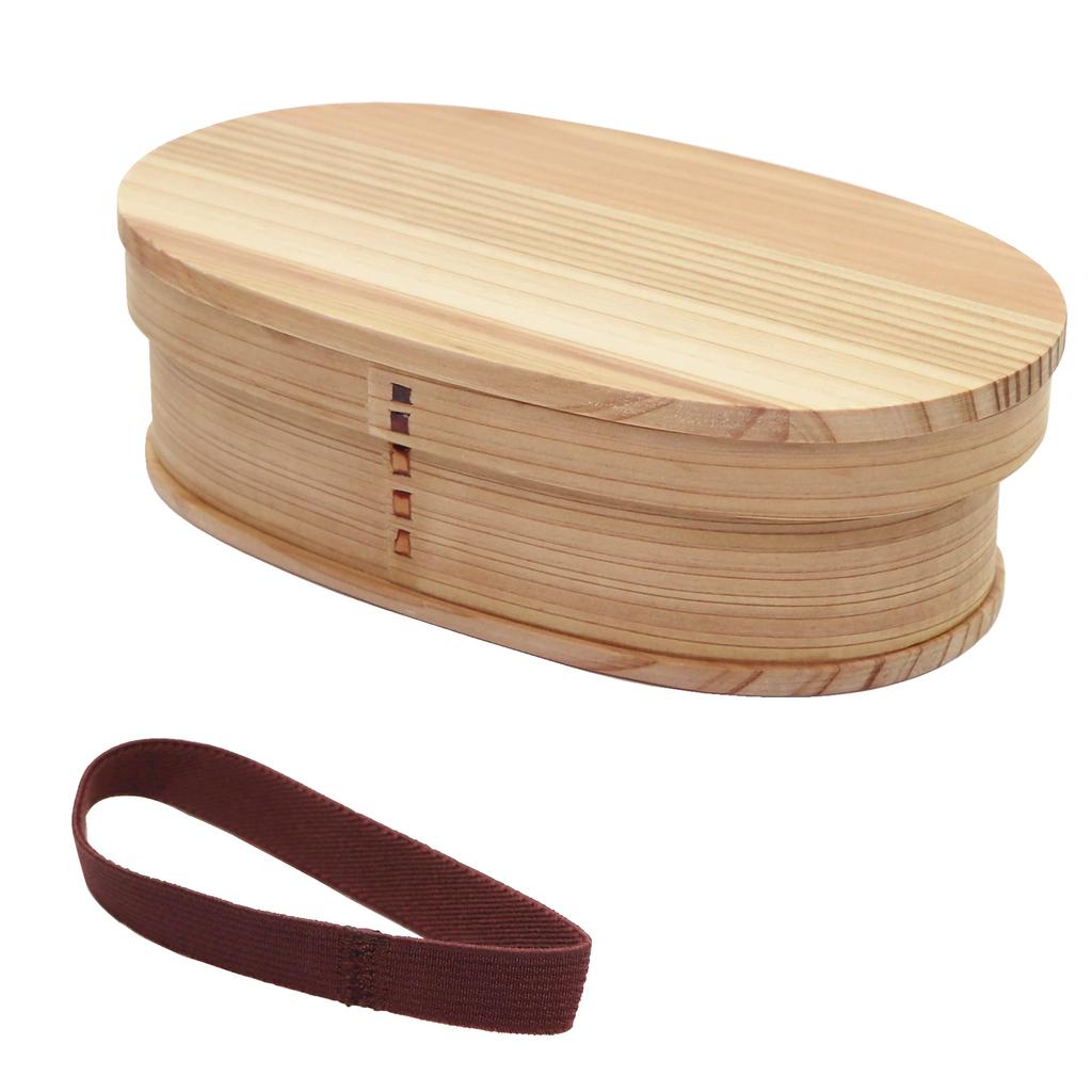 Osaka Choseido Magewappa Bento Box with Dividers and Lunch Band Brown (Long Oval 550cc, Band)