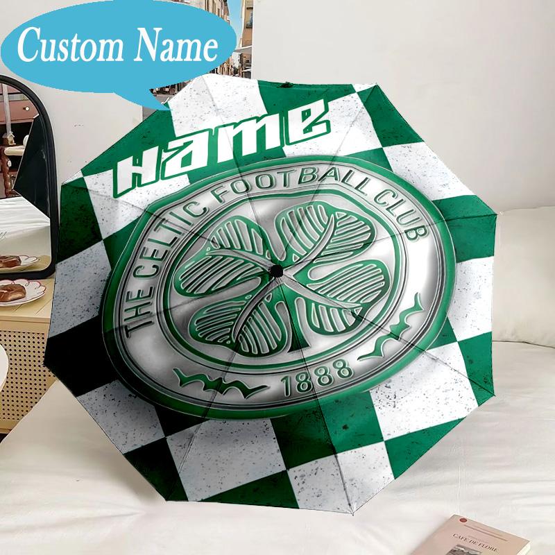 Custom Name Umbrella Celtic Football Crest Umbrella 8-Frame for Travel, Camping, Casual Lightweight Portable, Essential for Family Gifts