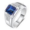 Sapphire Blue Zircon Men's Rectangular Diamond Ring: Stylish Business Trend