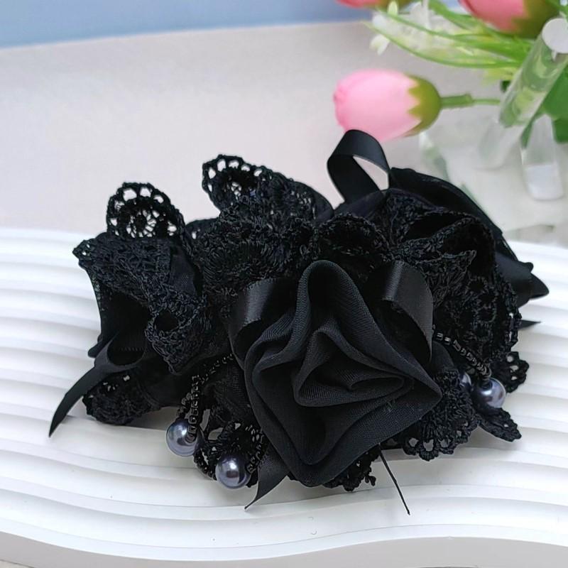 Red Flowers Wide Circle Elegant Headband Female Elastic Rubber Band Ponytail   Coles Para El Pelo  Scrunchies  Hair Accessories