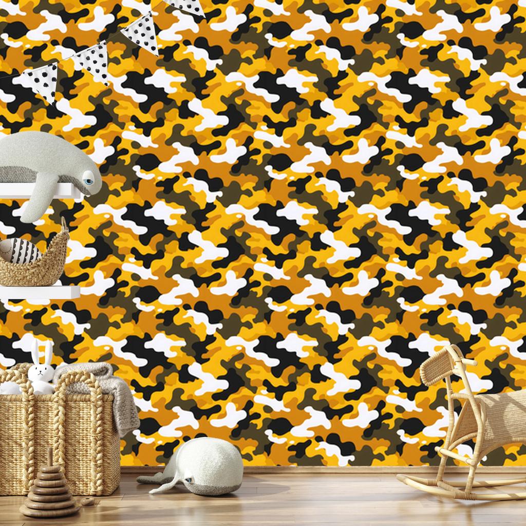 Military Camouflage Wallpaper Gold and Ochre for Living Room and Bedroom 50x1000