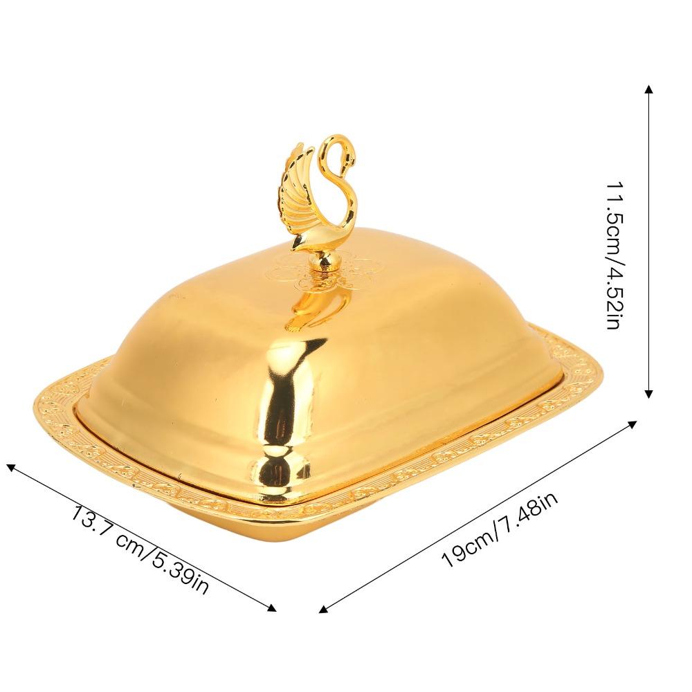2pcs Swan Handle Lid Decorative Dessert Platter Gold Metal Fruit Plate Buffet Serving