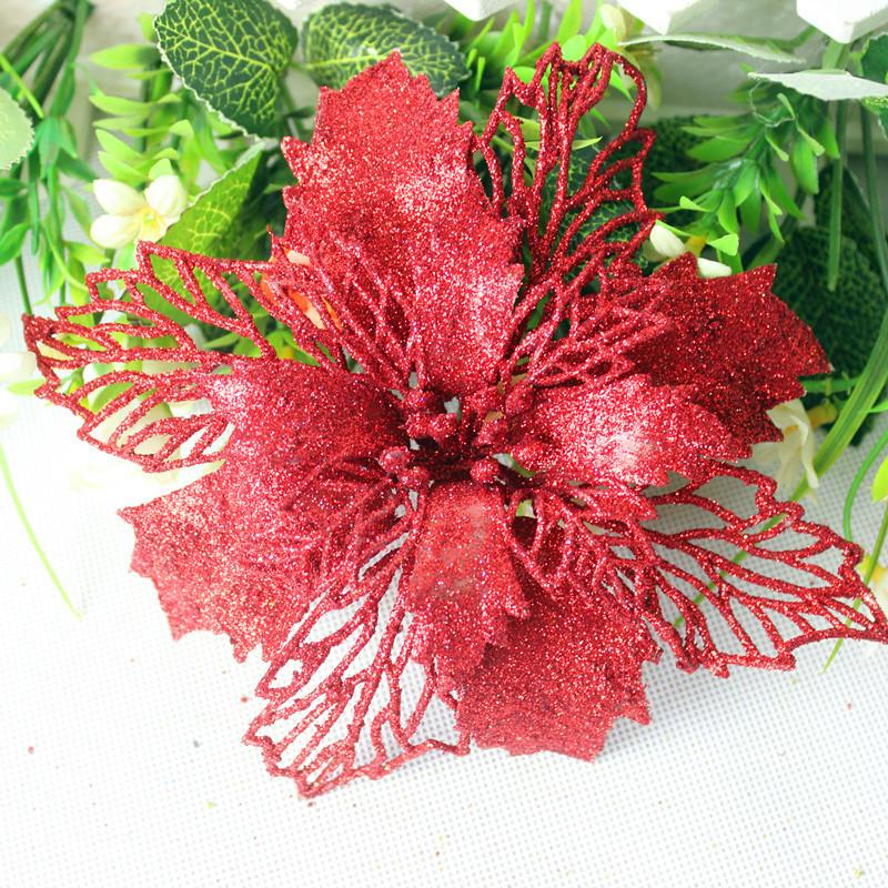 Gold Glitter Artificial Christmas Flower Decoration