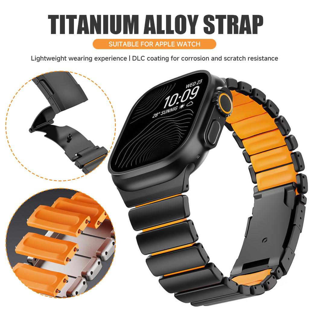 Luxury Titanium Metal Silicone Strap For Apple Watch Ultra 3 49mm 11 10 46mm Men Bracelet Strap For iWatch 9 8 7 6 5 4 44mm 45mm
