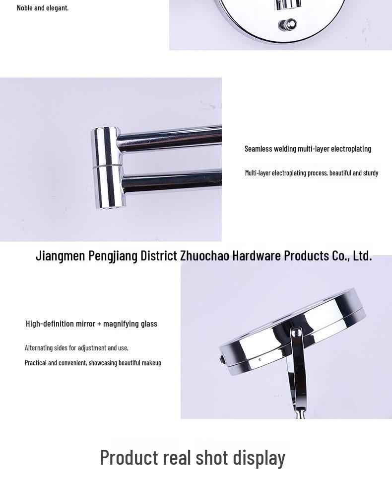 Dual-Sided LED Wall-Mounted Makeup Mirror with Magnification and Fill Light for Punch-Free Hotel Bathroom Use