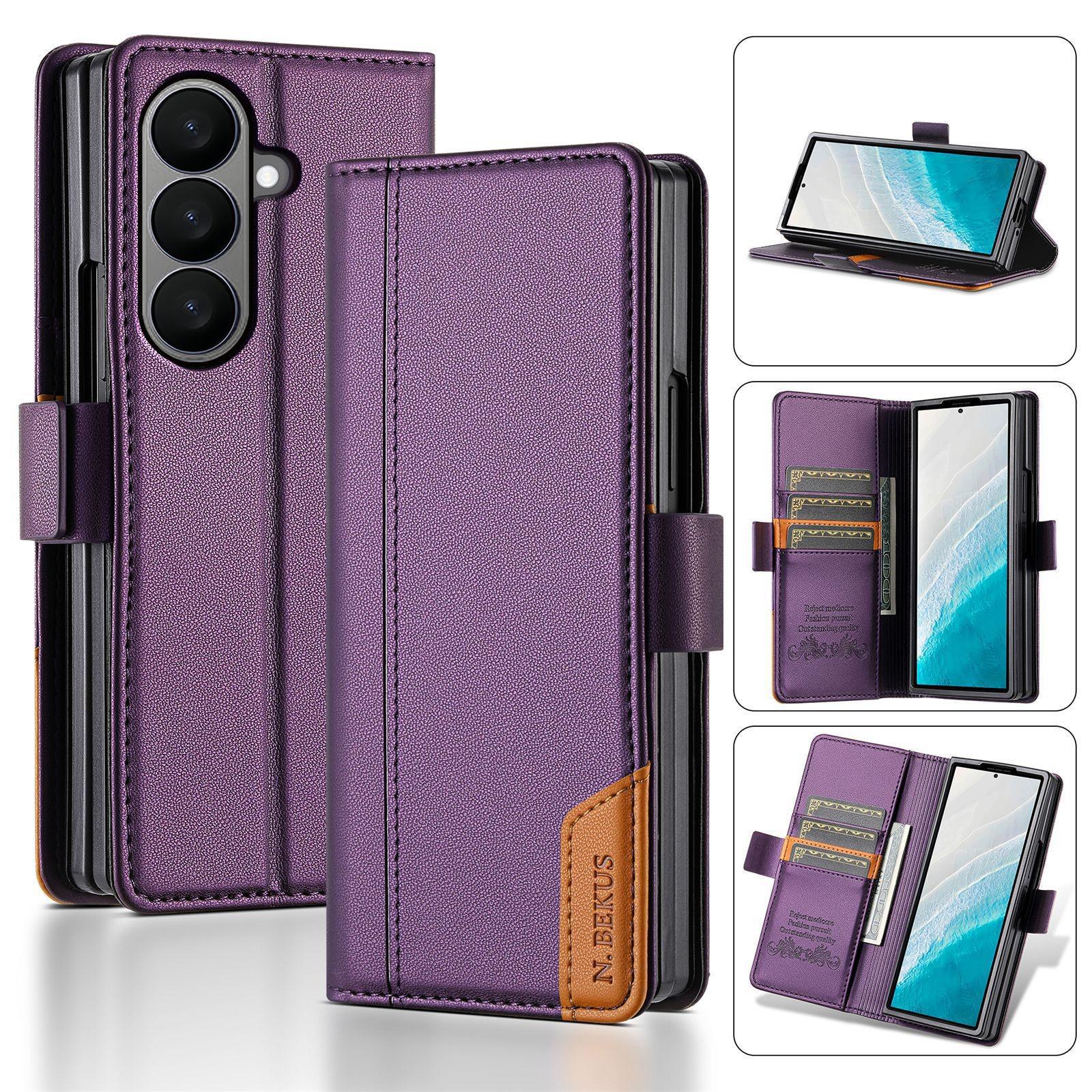 

Магнитный кожаный чехол-книжка с полной защитой для Samsung Z Fold6/7, двухцветный, со слотом для карт Samsung Z Fold6