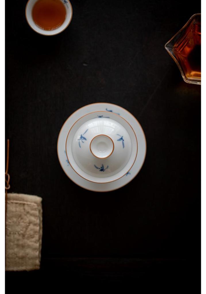 Hand-Painted Jade Clay White Porcelain Gaiwan: Small Orchid Underglaze Kung Fu Tea Set
