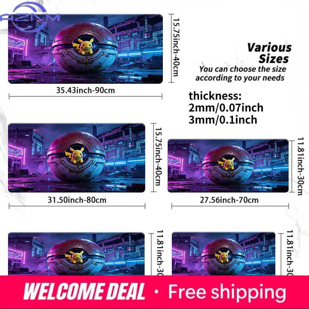 Cyberpunk Pikachu Pokeball Gaming Mouse Pad with NonSlip Rubber Base 30x80x0.2cm