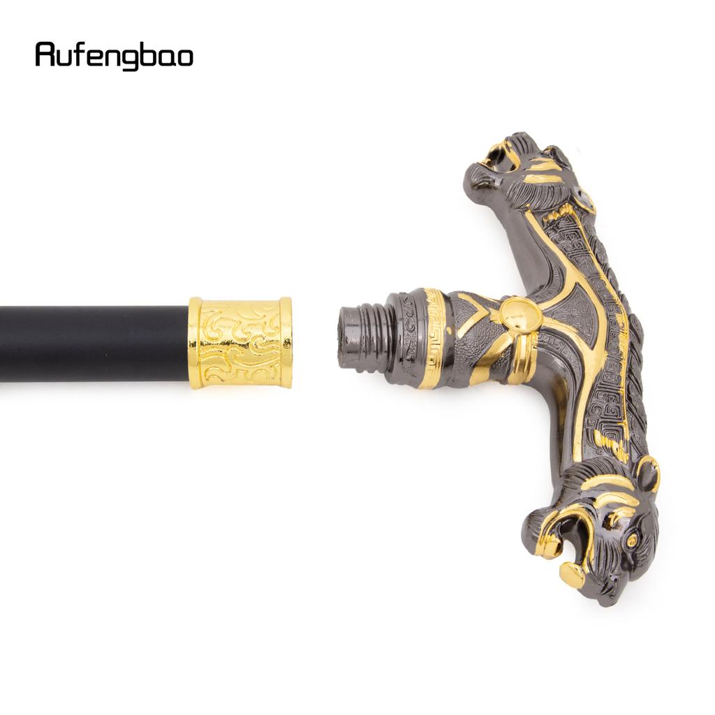 Golden Black Double Head Leopard Walking Stick Decorative Cospaly Party Fashionable Cane Halloween Crosier Cane 92cm