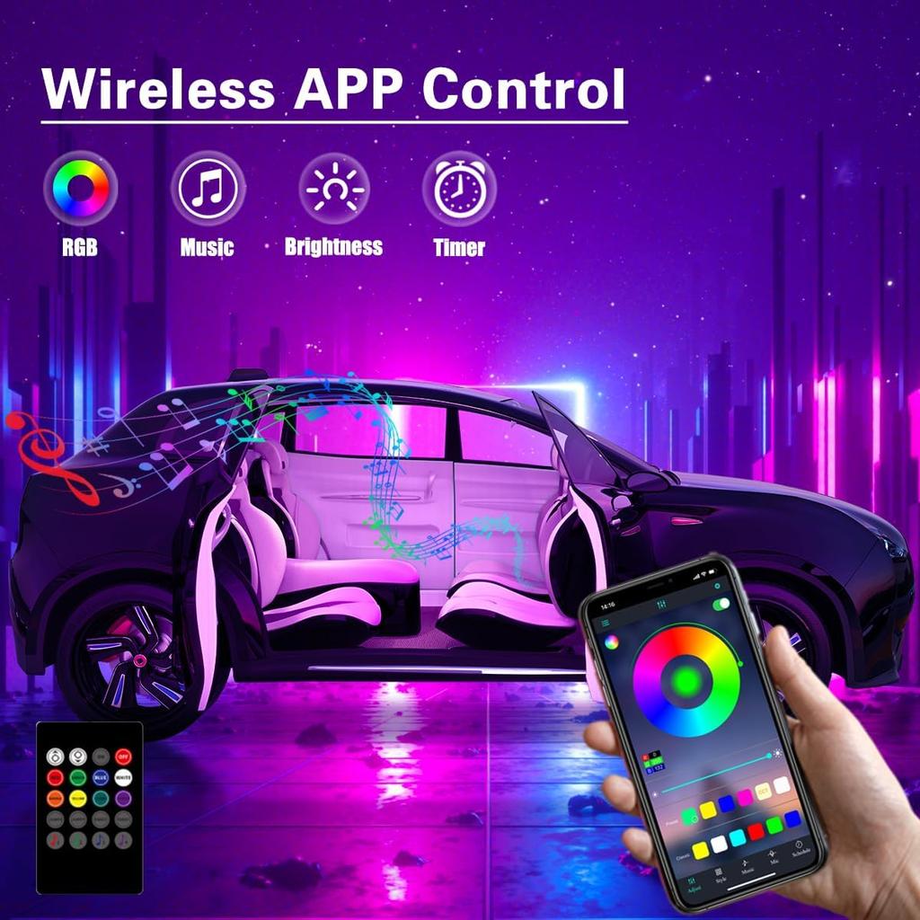 Interior Car Lights With Wireless APP And Remote Control, 5 In 1 RGB Ambient Lighting Kit With 236 Inches Fiber Optic, 16 Million Colors Car Neon