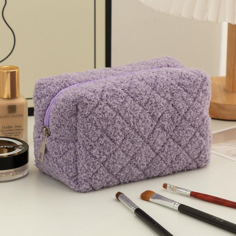 Plush Makeup Bags With Handle Soft Travel Cosmetic Storage Bag Portable Love Print Organizer Pencil Case Cute Clutch Pouch