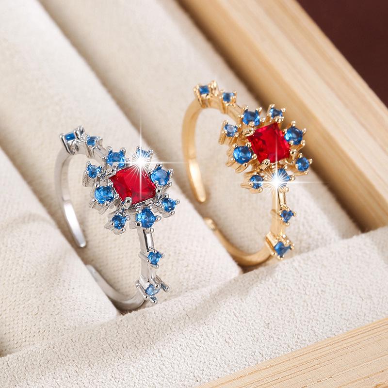 Pastoral Geometric Zirconia Flower Open Ring - Elegant Copper Women's Jewelry