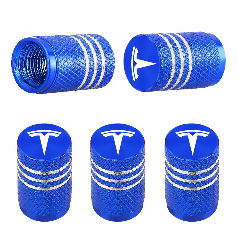 

4Pcs Car Tire Valve Stems Cap Aluminum Tire Wheel Stem Air Valve Cap For Tesla model 3 model X Y S Roadster синій