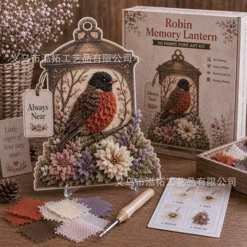 Memory Lantern Bird Punch Needle Kit Fabric Art Craft Adults Stress Relief Decorative Hanging Ornament