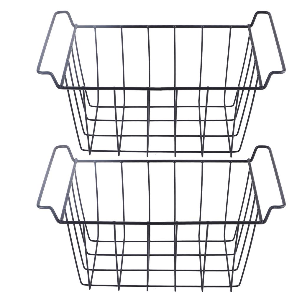 2 Pcs Freezer Wire Storage Basket PE Coated Hanging Rack Organizer Bin Black for Refrigerator Shelves